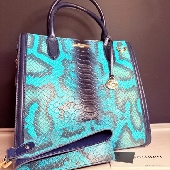 Brahmin Caroline Blue Waterford Satchel Bag W Shoulder Strap NWT - Picture 1 of 5